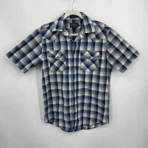 Pendleton Men’s Short Sleeve Snap Buttons Frontier Shirt Sz S blue plaid